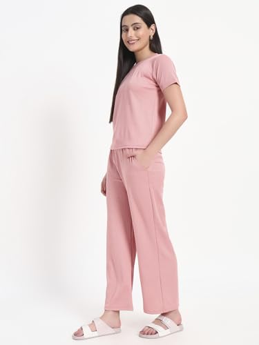 Image of Vogaan Women's Summer 2 Piece Co-Ord Set for Women Casual Short Sleeve Crop Top Wide Leg Sweat Pants for Travel Vacation Outfits Lounge Sets
