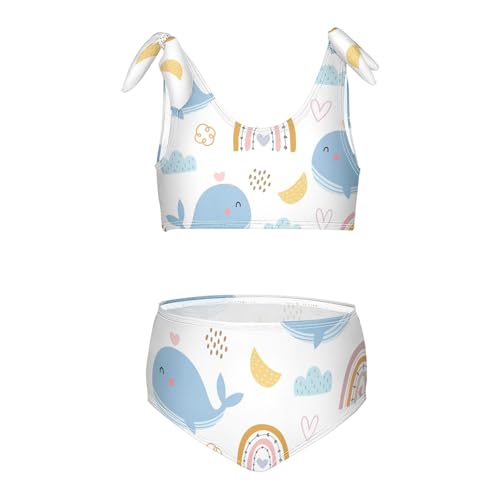 Girls Whale and Rainbow Patterns Swimsuit Two Pieces Bikini Set Bathing Suits Swimwear Crop Top Swimsuit Set