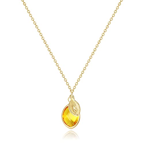 14K Gold Filled K Initial Necklace With November Birthstone Pendant Necklaces For Women Girls Yellow Citrine Crystal Necklace Mother Daughter Personalized Birthday Christmas Gift #TOP23