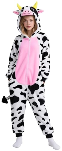 Gorkonpy Cow Onesie Costume Adult Women Animal Pajamas Halloween Party Dress Up