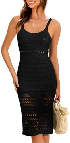 MIHOLL Womens Crochet Swim Cover Up 2025 Summer Bathing Suit Hollow Out Sleeveless Swimwear Coverups Beach Dress Sundresses