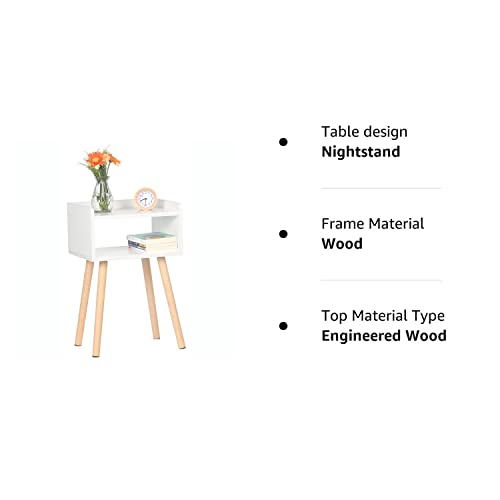 Exilot Nightstand Mid-Century Modern Bedside Table With Solid Wood Legs Minimalist And Practical End Side Table, White #TOP7