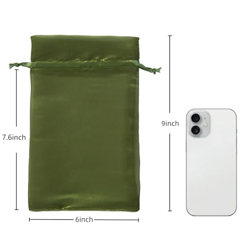 Image of QIANF 20 Pcs Moss Green Organza Bags 6X9 inch for Wedding Favors with Drawstring, Large Semi Sheer Mesh Gift Bags Jewelry Pouch for Candy Bridal Shower Party Favor Baby Shower Christmas