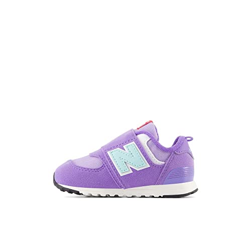 Image of New Balance Kid's 574 New-B V2 Heritage Brights Hook and Loop Sneaker, Violet Crush /Bright Cyan, 3.5 XW Infant