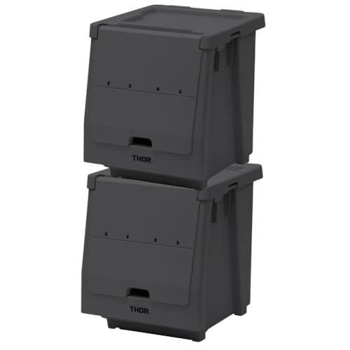 THOR STACKING SHELF CONTAINER �\�[ �X�^�b�L���O�V�F���t�R���e�i ���[�{�b�N�X ���[�P�[�X �ӂ��t�� ������� �R���e�i�{�b�N�X �y���m�M�������[������[�X�e�b�J�[�t���z (�~�b�h�O���[, 20L/�W�t��/2�Z�b�g)