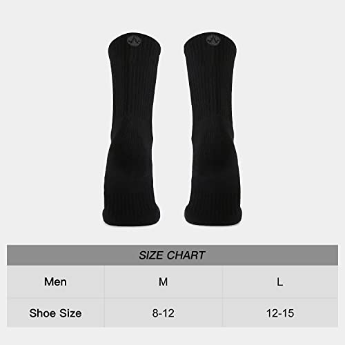 WANDER Men's Running Crew Socks 6 Pairs Cotton Athletic Socks for Men Cushion Performance Socks 8-12/12-154