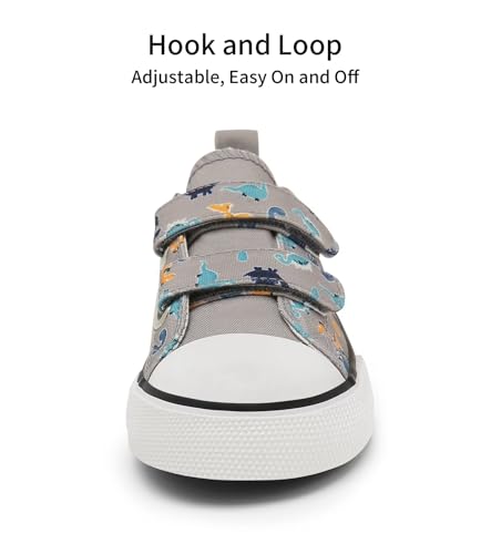 Image of Toddler Boys Dinosaur Canvas Sneaker Adjustable Strap Grey