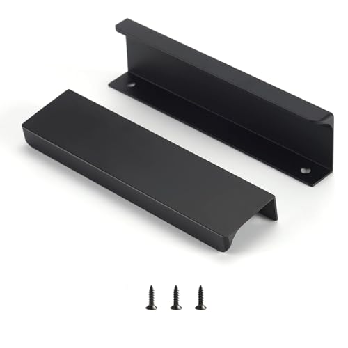 Satanga Edge Black Finger Pull for cabinets Kitchen Concealed Drawer pulls Aluminum Flat Hidden Back Mount Door Handle for Home 30 Pack Modern 6" Overall Length Easy Installation