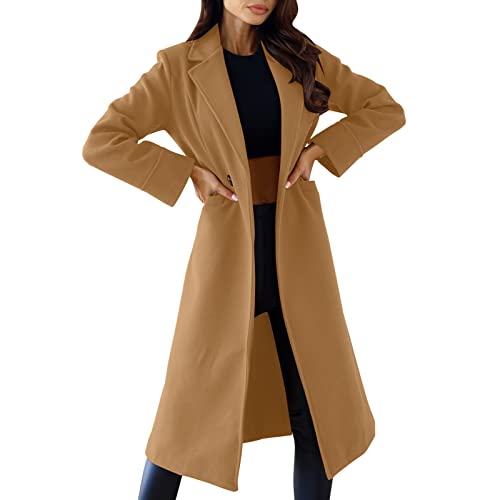 Manteau d'hiver chaud boutonné pour femme grand format kaki unicolore