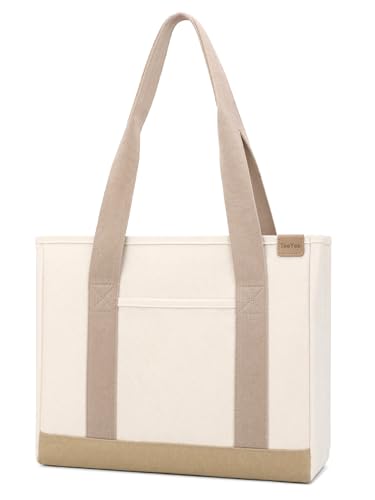 Image of TeeYee 16oz Canvas Tote Bag Casual Multi pockets Handbags Large Capacity Shopping Shoulder Bag with Pocket Bags Work Purses