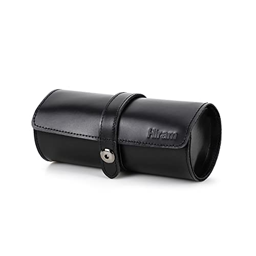 Hiram Genuine Leather Travel Watch Case Roll Organizer - Classic, 3-Watch Roll Case - Black