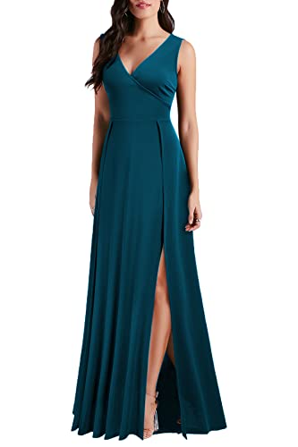Image of MUSHARE Women's V Neck Sleeveless Split Formal Dress Cocktail Party Prom Long Dresses