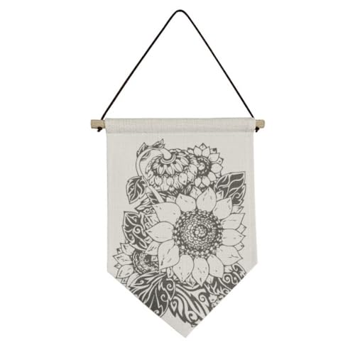 Drapeau en toile motif tournesol noir et blanc à suspendre no/no pour décoration murale