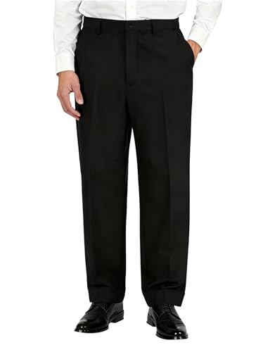 Soojun Men's Classic Fit Flex Waist Flat Front Dress Pant, Black, 32W x 30L