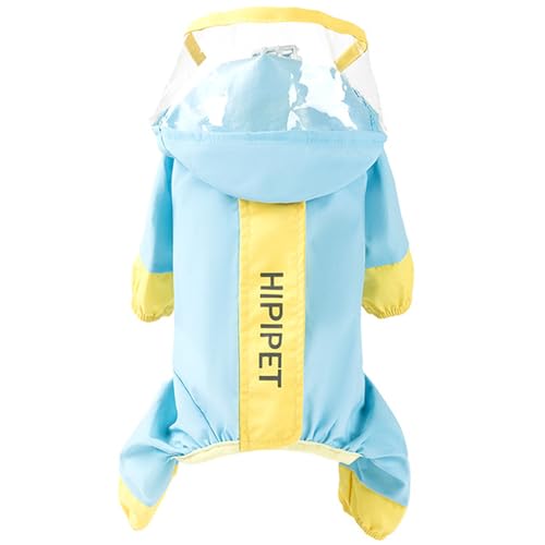 JPETTO犬レインコート 犬 カッパ 犬服 ペット雨具 梅雨 対応 反射テープ付 着せやすい リード穴あり 帽子付 通気 完全防水 耐久性 快適 防風 防水 お出かけ お散歩 濡れない 可愛い 小型犬 中型犬 四季通用25-MJ0410ブルーS