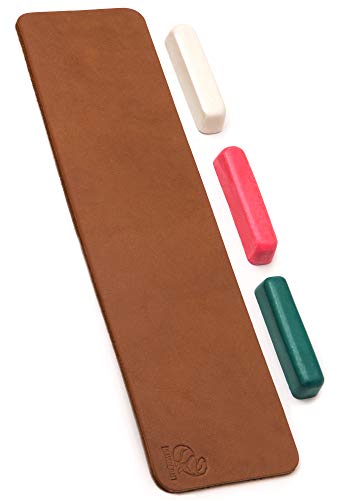 BeaverCraft Lederriemen-Kit LS7P03 mit Poliermasse Abziehriemen 7cm х 30cm - Abziehriemen mit Poliermittel - Lederriemen-Set - Messerschärfer-Kit mit Honmasse