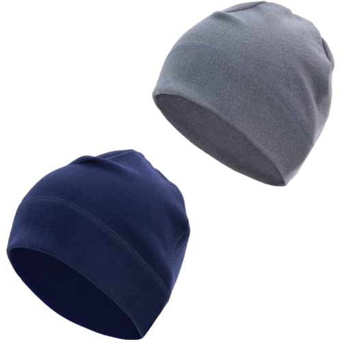 RLSFV Laufmütze Herren Damen Sportmütze Mütze Fleece Thermo Komfortabel Atmungsaktiv Hohe Elastizität Winddicht Funktionsmütze für Laufen Skifahren Radfahren Outdoor (2 Pack (Blau+Grau)-Mütze) Cover