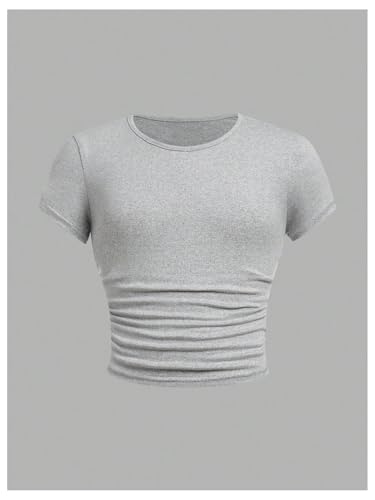 Floerns Girl's 3 Piece Short Sleeve T Shirts Ruched Crew Neck Basic Tee Tops3