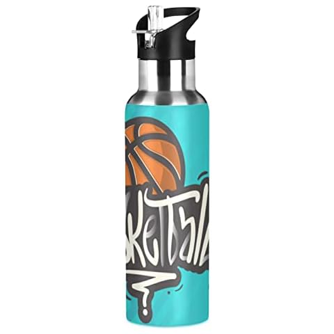 Botella de Agua Deportiva Arte Rey Baloncesto 600ML con Pajita Acero Inoxidable Cover