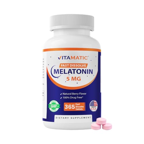 Vitamatic Melatonin 5 mg, Natural Berry Flavor, 365 Fast Dissolve Tablets