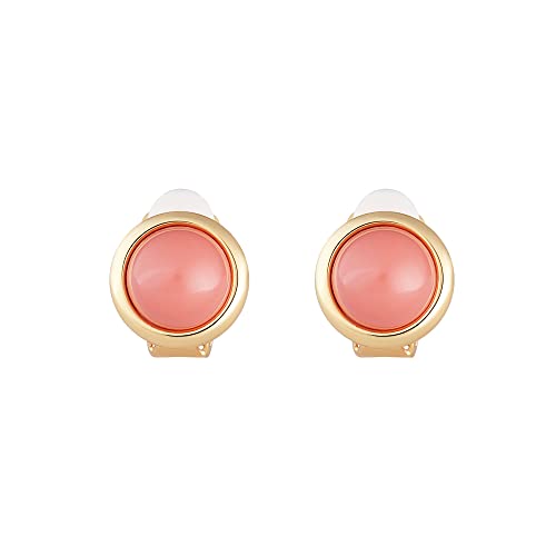 14k Gold plated Brass Coral Cabochon Clip Earrings2