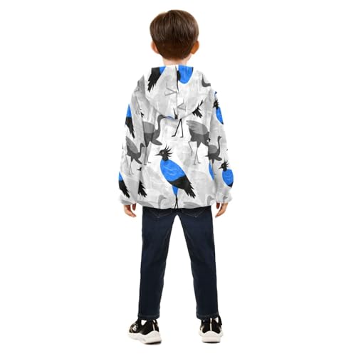 Birds Pattern with Blue Toddler Fleece Jacket Girl Boys Hooded Fleece Jacket Coat Warm Outwear Zip-up 3-10T4