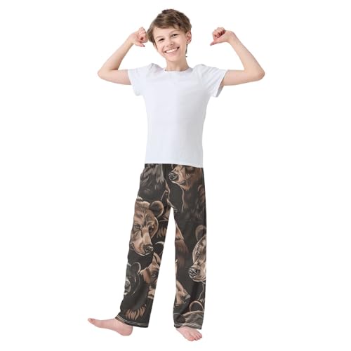 ZZXXB Brown Bear Boys Long Pants Soft Trousers Elastic Waist Kids Lounge Bottoms with Pockets S-XL2