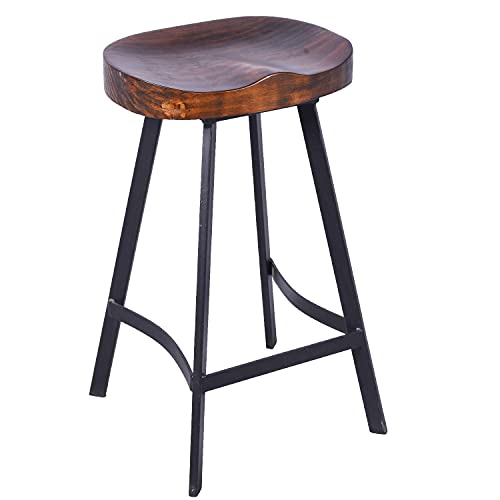 GWAREZ Set of 2 Industrial Bar Stool Saddle Seat Counter Height Farmhouse Stool-Metal and Dark Brown Wood Top Dining Stools,Backless,Stackable,Fully Welded -26.8 inch - Image 8
