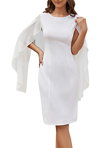 Image of HELYO Women's Chiffon Cloak Sleeve Mini Cape Dress V-Back Semi-Formal Elegant Bodycon Wedding Guest Evening Cocktail Dresses