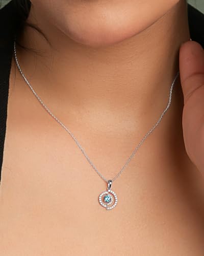 Image of Clara 925 Sterling Silver Blue Pendant Necklace with Chain | Platinum Plated |Minimal Daily Wear | Gift for Women & Girls