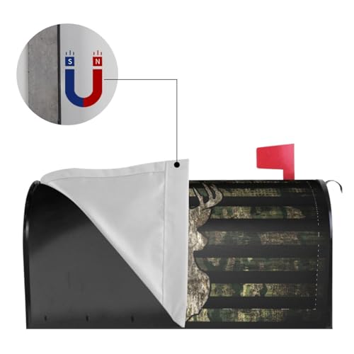 Image of Retro Patriotic American Flag Deer Mailbox Covers Magnetic Mailbox Wraps Post Letter Box Cover Standard Oversize 21 inchX18 inch /25.5 inch X 21 inch Mailwrap Garden Home Decor