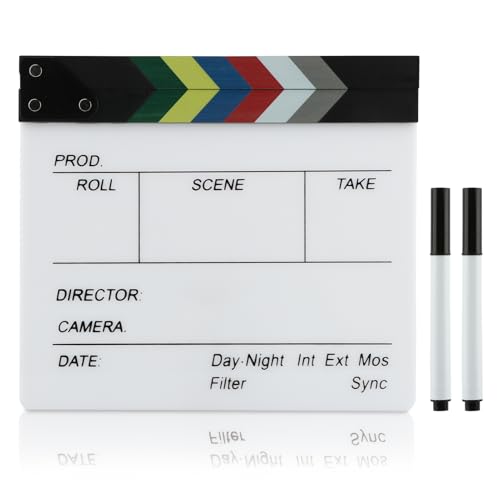 Acrylic Film Clapboard 10.5x11.7inches - Director Clapper Board with 2 Erasable Markers, Studio Clap Board for Film/Video/Photo Shoots, Classic Movie Prop Decor for Parties/Events