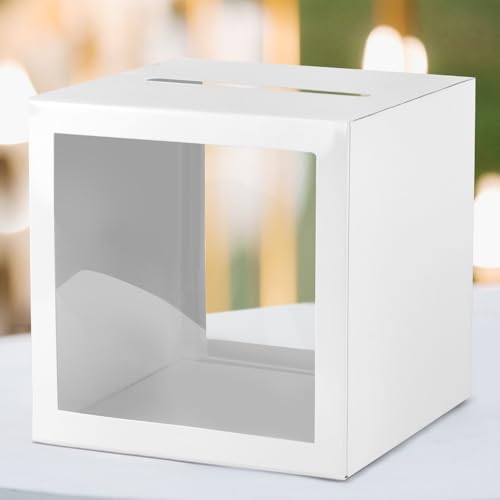 Image of Hxezoc White Card Box with Slot 7.9 inch Wedding Favors Card Box Receiving Money Envelope Holder for Reception, Wedding, Baby Showers, Retirement, Anniversary, Birthday Party, Graduation Decorations