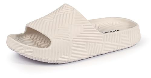 Weweya Soft Shower Shoes Women Men Non-Slip Indoor Outdoor Slides Sandals Beige Women Size 9 Men Size 7