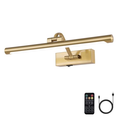 Wireless Picture Lights for Wall Battery Operated Brass Art Light for Paintings with Remote 3CCT...