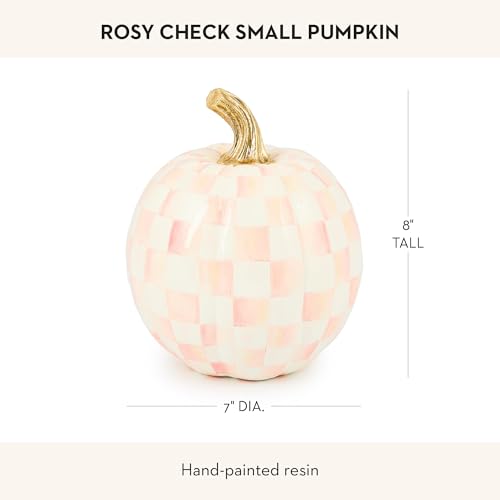 Image of MACKENZIE-CHILDS Pumpkin, Resin Halloween and Fall Decor, Small, Pink-and-White Rosy Check