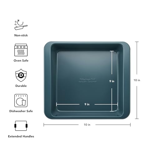 Image of KitchenAid Nonstick Swiss Engineered Aluminized Steel Square Cake Pan, Dishwasher Safe, Agave, 9 Inch