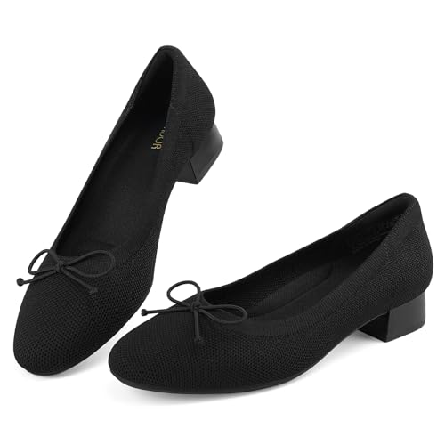 JENN ARDOR Womens Low Block Chunky Pumps Ladies Dress Heels Closed Round Toe Casual Office Shoes for Women Comfortable