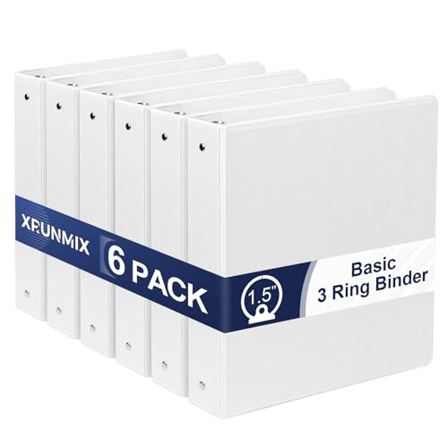 1.5-Inch 3-Ring Binder with Pockets 1-1/2 Premium View Binders with Three Ring Binders Holds up to 325 Sheets US Letter Size Bulk Pack of 6 Perfect for Home Office and School (1.5-inch) White