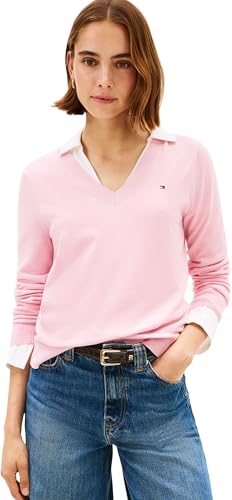 Tommy Hilfiger Co Jersey Stitch V-Nk Sweater Ww0Ww40098, Maglione Pullover, Donna, Rosa (Bonita Pink), XXL