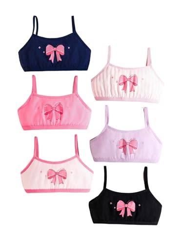 Verdusa Girl's 6 Pack Cute Bow Training Bras Spaghetti Strap Seamless Wireless Bralettes