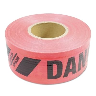 PRESCO Reinforced Barricade Tape, 3 in W x 500 ft L, Danger/Peligro, Red SBR35XR174