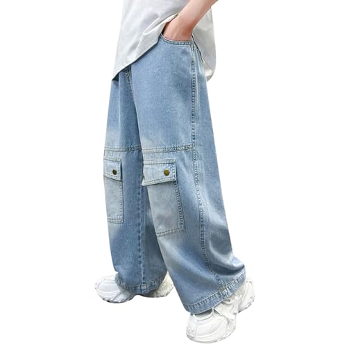 Baggy Wide Leg Jeans for Teen Boys 2025 Elastic Waisted Casual Y2k Fashion Denim Pants Fall Loose Trousers with Pockets