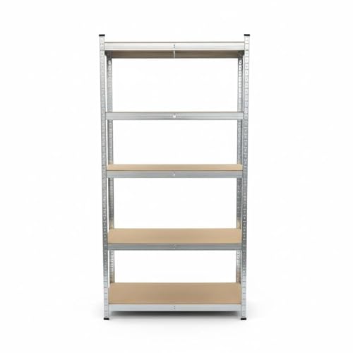 LORVIK Estantería Metálica Modular de 5 Niveles 90 × 40 × 180 cm – Estante de Almacenaje Ajustable con Baldas MDF, Estructura Galvanizada y Montaje sin Tornillos