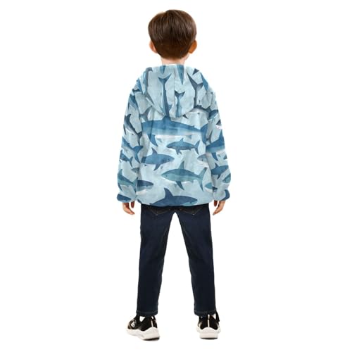 Shark Pattern Print on Fabric Toddler Fleece Jacket Girl Boys Hooded Fleece Jacket Coat Warm Outwear Zip-up 3-10T4