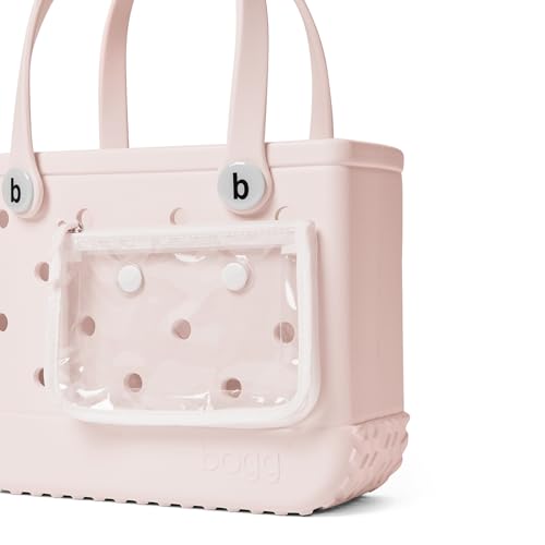 Image of BOGG BAG Bitty Small Tote - 11 inch x 8.5 inch x 4.5 inch - Durable, Washable, Tip-proof - Beach, Pool, Boat, Work, Sports (Petal Pink with White Buttons)