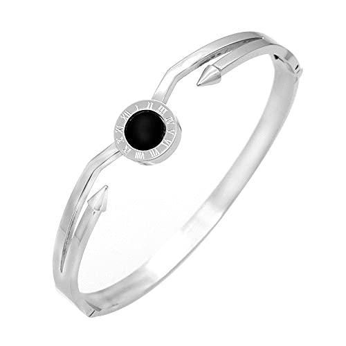 AIKESIWAI Roman Numeral Bracelet,Sliver Roman Bracelet,Steel Nail Black Shell Bracelet, Fashion Ladies Bracelet, Roman Ring Bracelet, Introverted Bracelet, Roman Numeral Series Bracelet (Silver)