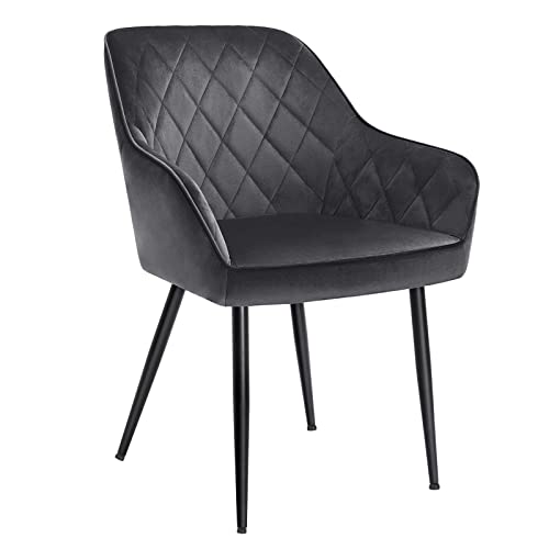 SONGMICS Esszimmerstuhl, Sessel, Loungesessel, mit Armlehne, Bezug aus Samt, Metallbeine, bis 110 kg belastbar, für Esszimmer, Küche, Wohnzimmer, Schlafzimmer, grau LDC088G01 SONGMICS Esszimmerstuhl, Sessel, Loungesessel, mit Armlehne, Bezug aus Samt, Metallbeine, bis 110 kg belastbar, für Esszimmer, Küche, Wohnzimmer, Schlafzimmer, grau LDC088G01