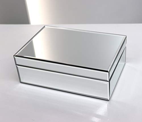 QMDECOR Silver Glass Mirrored Jewelry Box Beautiful Finish Storage Sturdy Organizer High-end Jewelry Organizer Luxury Big Vanity Mirror Box Keepsake Box Attractive Substantial Well Made Jewelry Box
