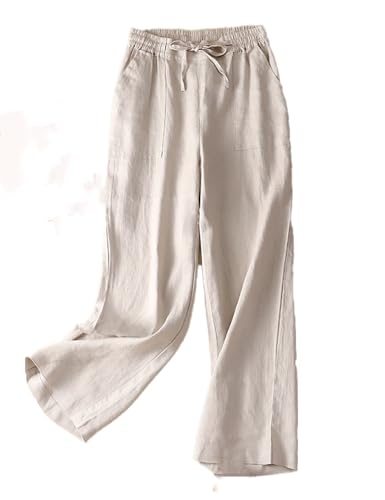 Linen Pants Women Summe Wide Leg Lightweight Pull On Flowy Casual Baggy Drawstring Palazzo Pants